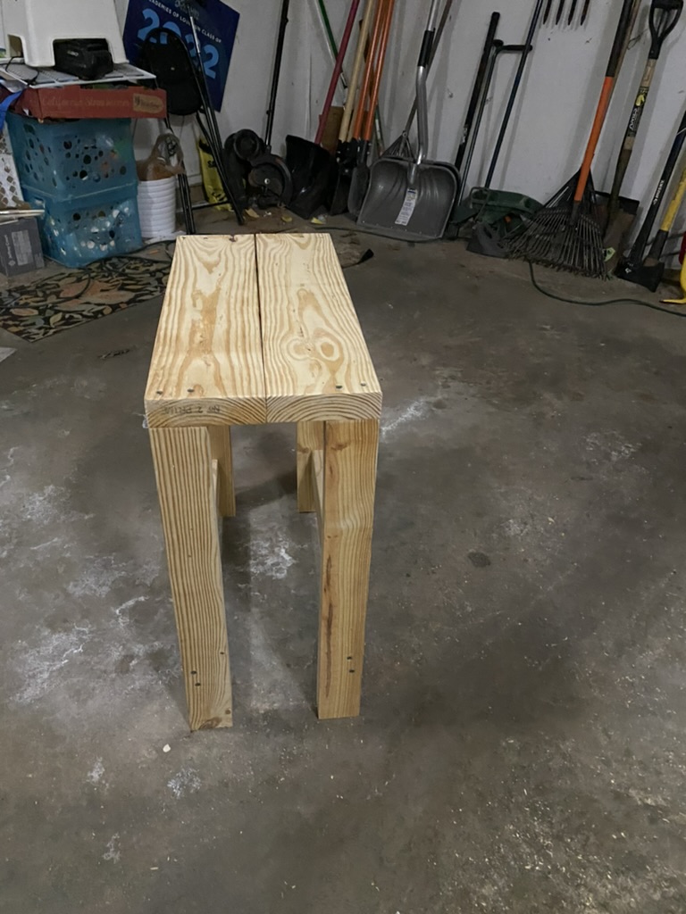 Narrow view of my first woodworking project (a stool)